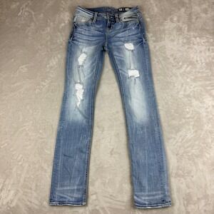 Miss Me Jeans Signature Straight Womens 25 Blue Distressed Slim Low Rise Stretch